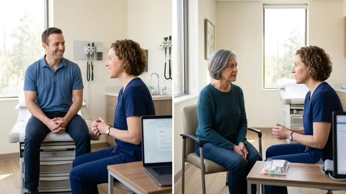 Physician explaining the difference between routine Lipid Panel screening and follow-up cholesterol monitoring during medical consultations