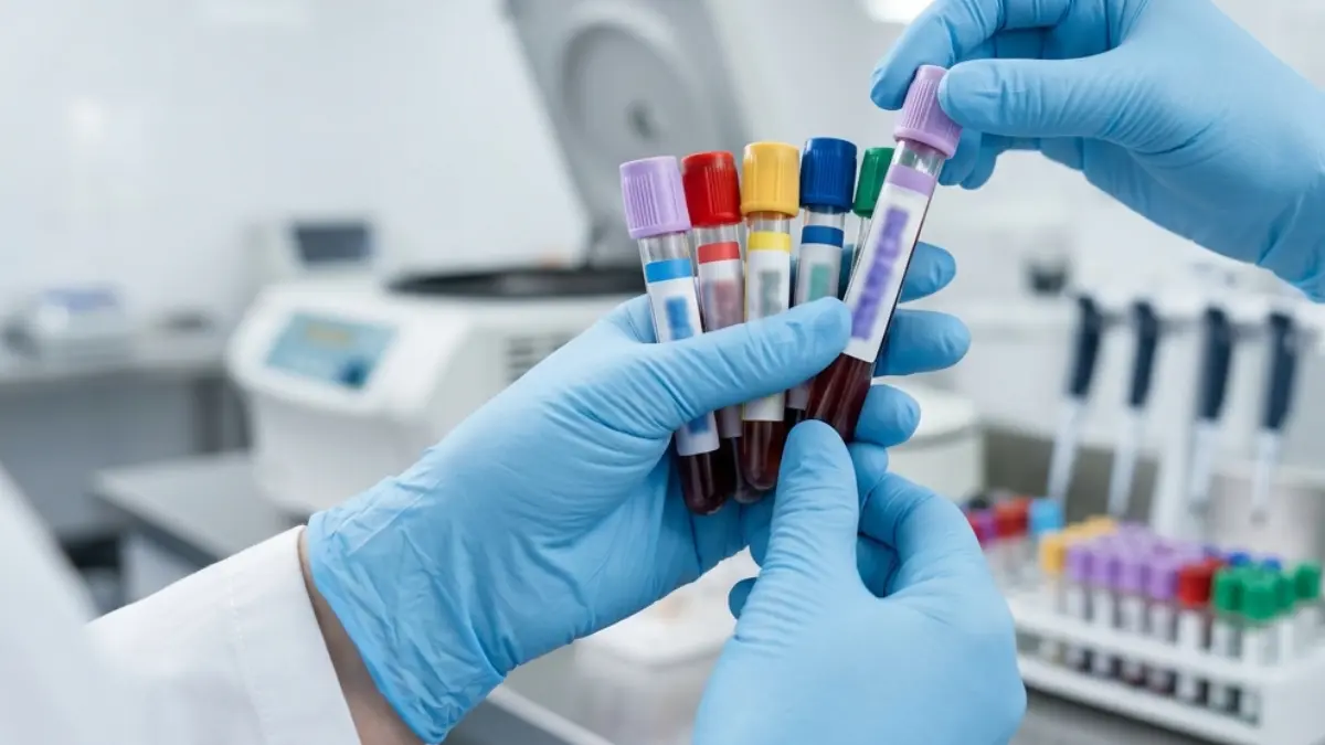 Healthcare professional handling blood specimens during Anion Gap laboratory testing