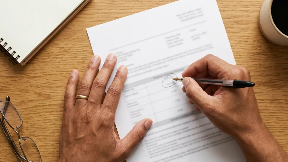 Hands annotating a printed lipid panel report to mark which values were measured and which were calculated