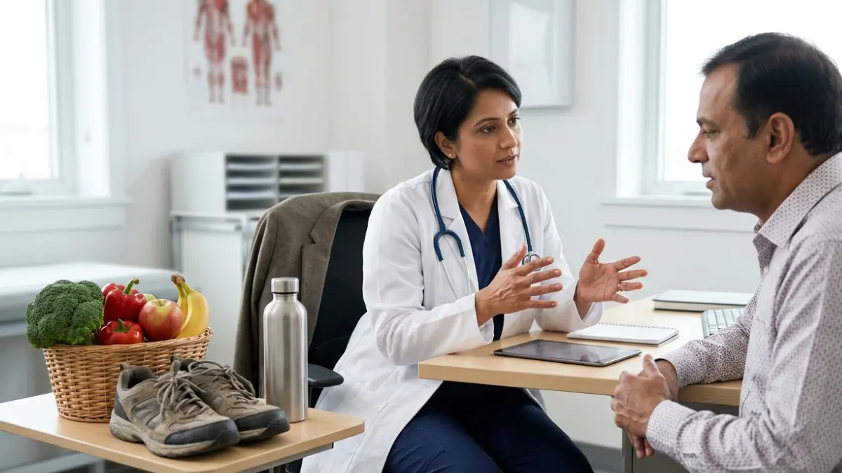Physician discussing Non-HDL Cholesterol and cardiovascular risk with a patient during follow-up care.