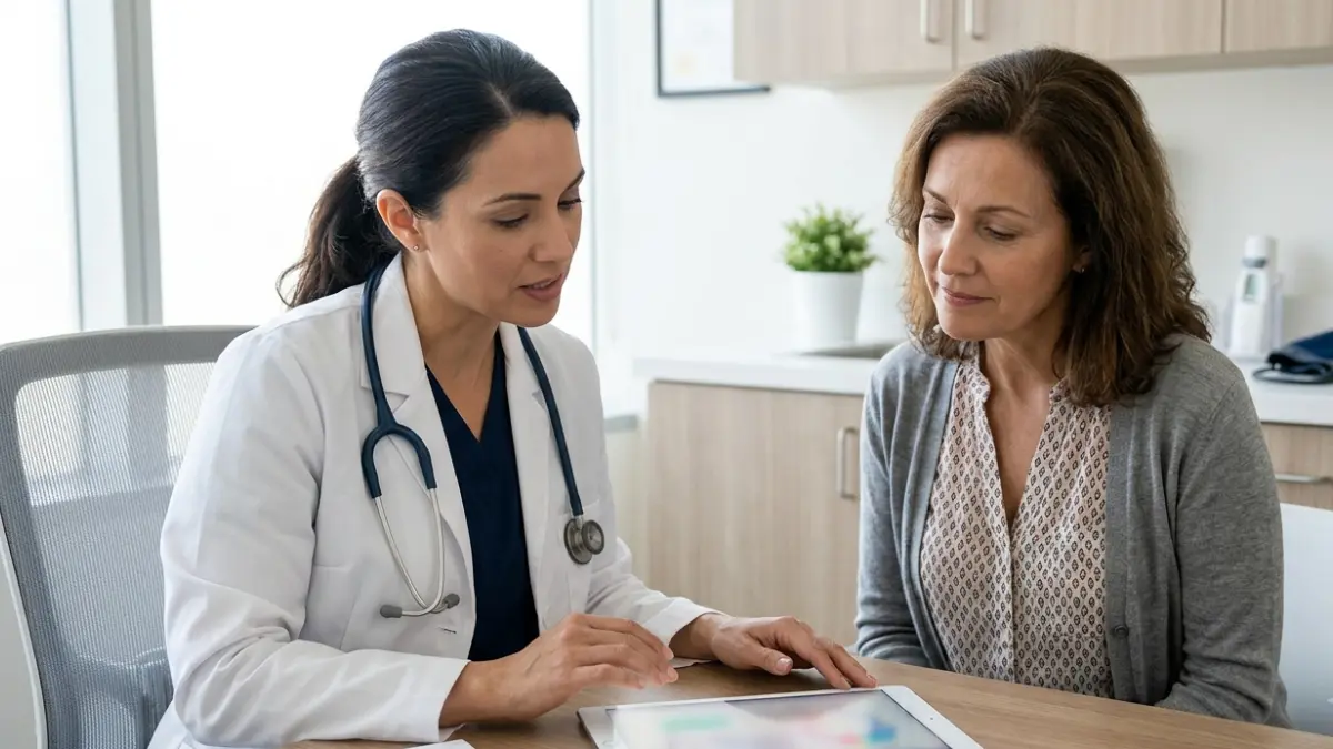 Doctor helping a patient understand Normal Lipid Panel reference ranges during a medical consultation
