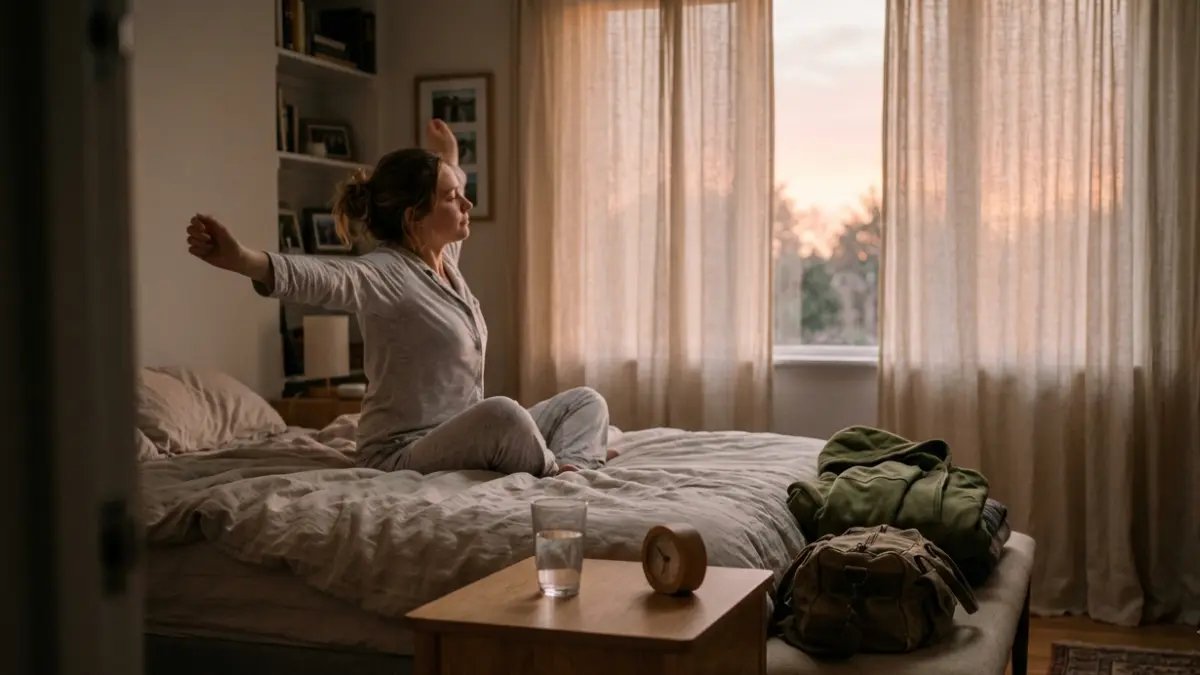 Adult waking up after an overnight fast before leaving home for a Cholesterol Test appointment