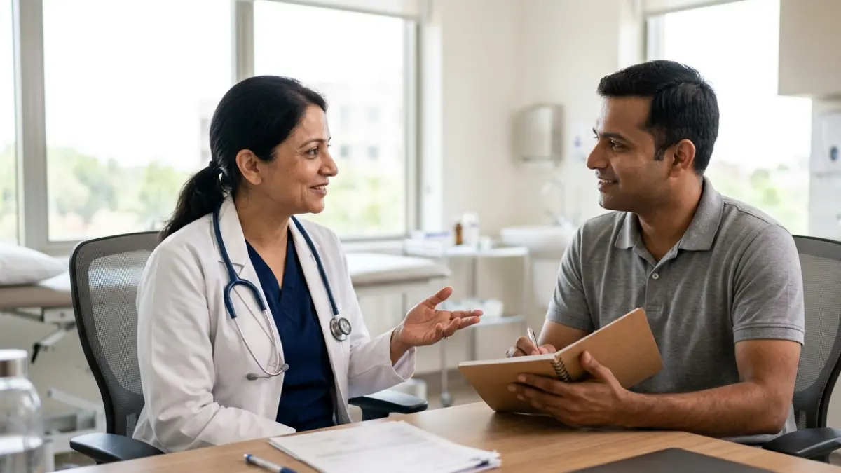Patient meeting with a physician to discuss next steps after possible Familial Hypercholesterolemia Signs were identified on a lipid panel