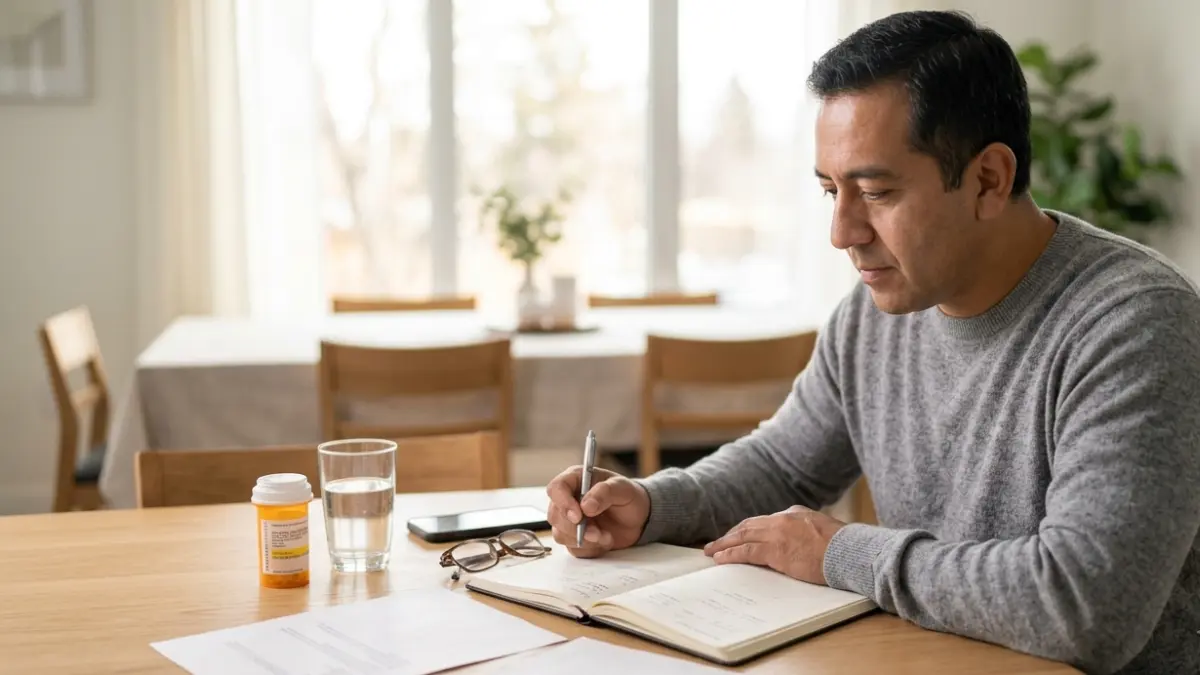 Statin appointment preparation with a patient reviewing questions before meeting a healthcare provider