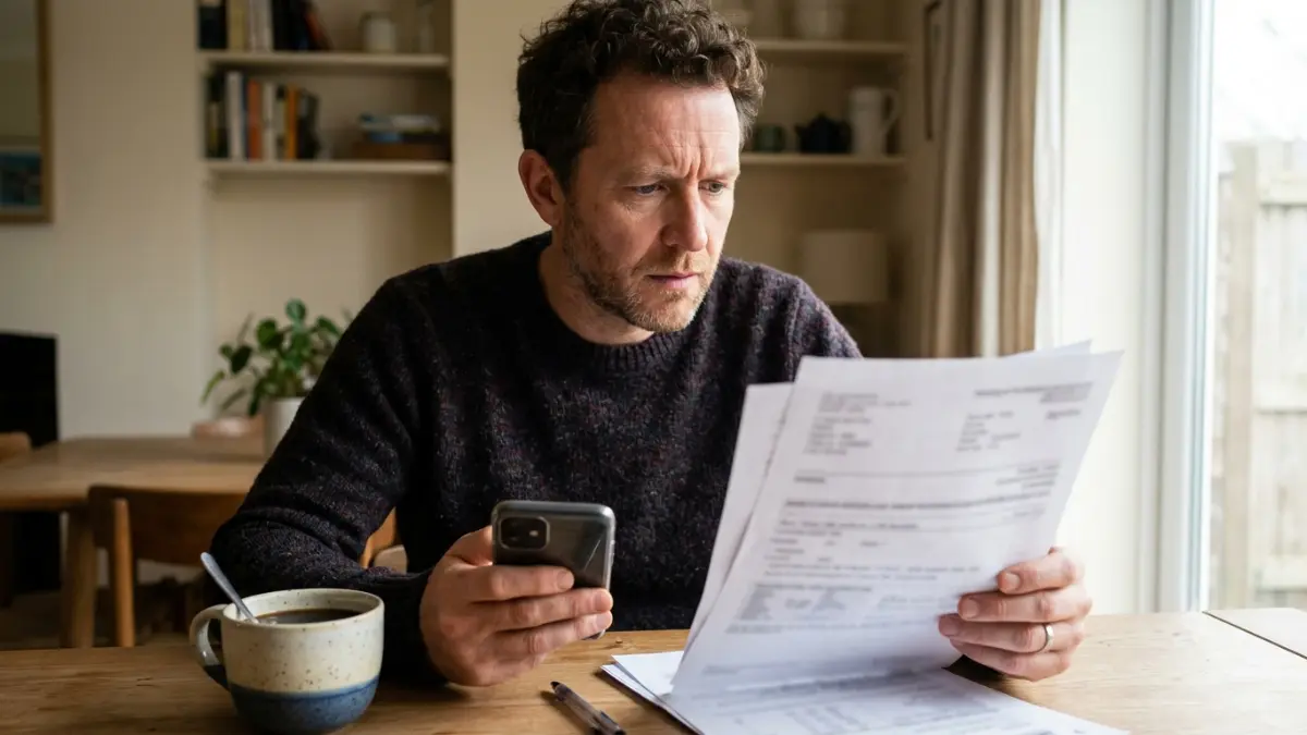 Adult reviewing cholesterol test paperwork at home after learning about possible Familial Hypercholesterolemia Signs from a lipid panel