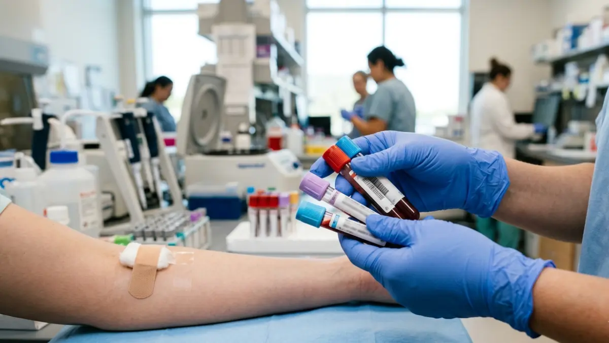 Routine blood sample collection before Lipid Panel and Liver Enzyme Tests in a modern clinical laboratory