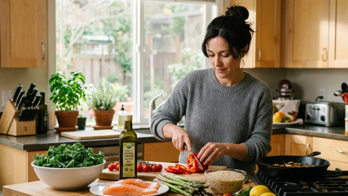 Healthy meal preparation supporting lifestyle changes that may help improve elevated Triglycerides levels.