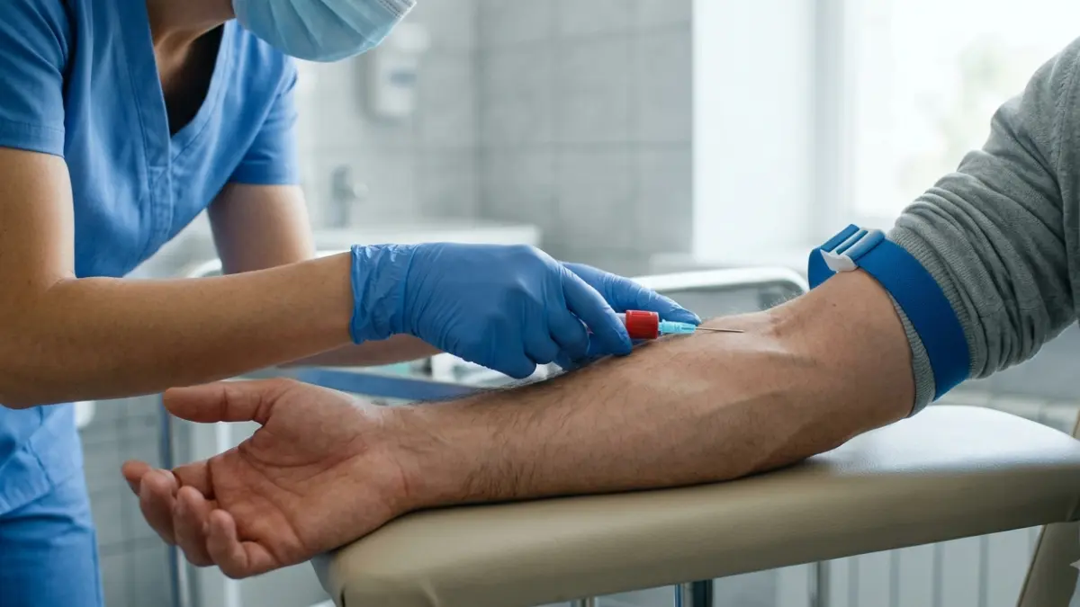Proper venipuncture with a relaxed hand showing What Affects BMP Results during accurate blood sample collection.