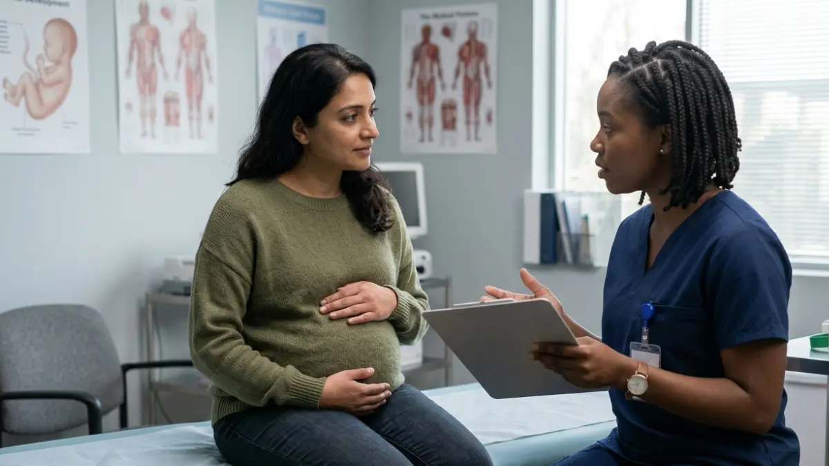 A1C Can't Diagnose gestational diabetes by itself as a pregnant patient discusses glucose testing with a clinician