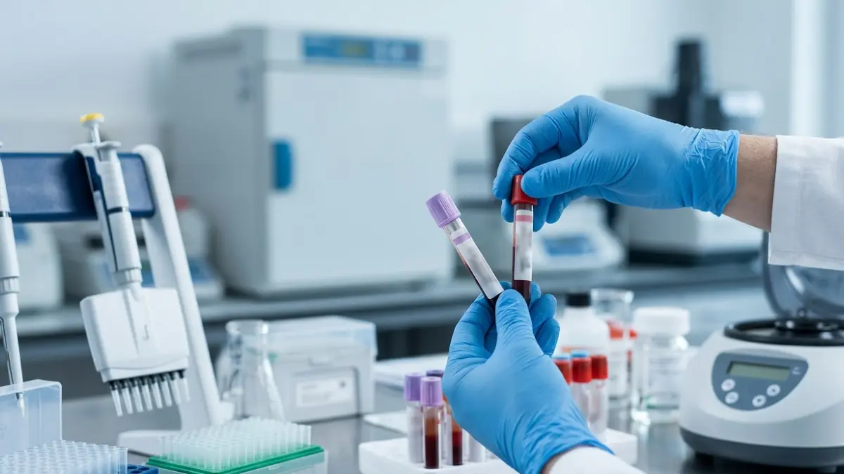 A1C Confirmatory Test laboratory technician processing blood samples used for diabetes diagnostic testing in a clinical laboratory