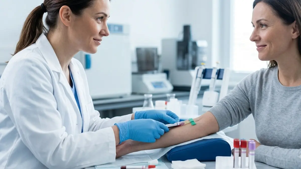 A1C Confirmatory Test repeat blood sample being collected by a trained phlebotomist during a routine outpatient laboratory visit