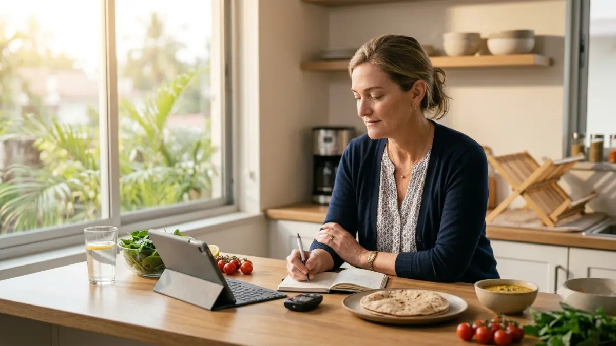 Healthy daily habits that support a gradual A1C Drop including balanced meals and routine glucose monitoring.