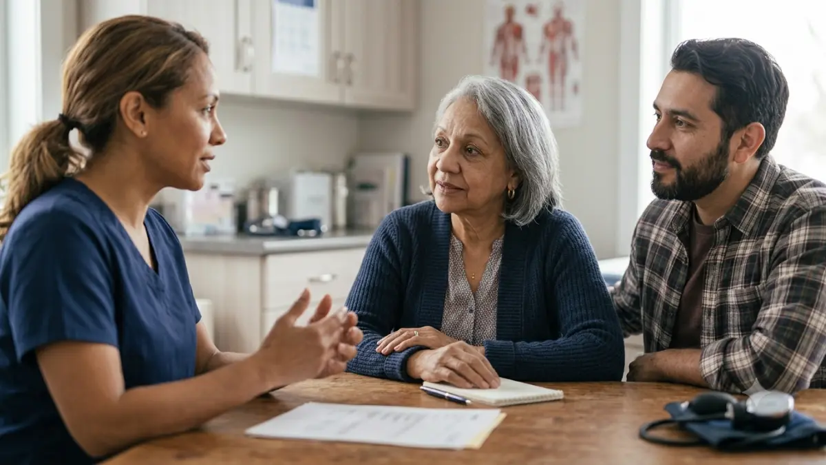 A1C Goal conversation between an older adult, family member, and clinician during an appointment