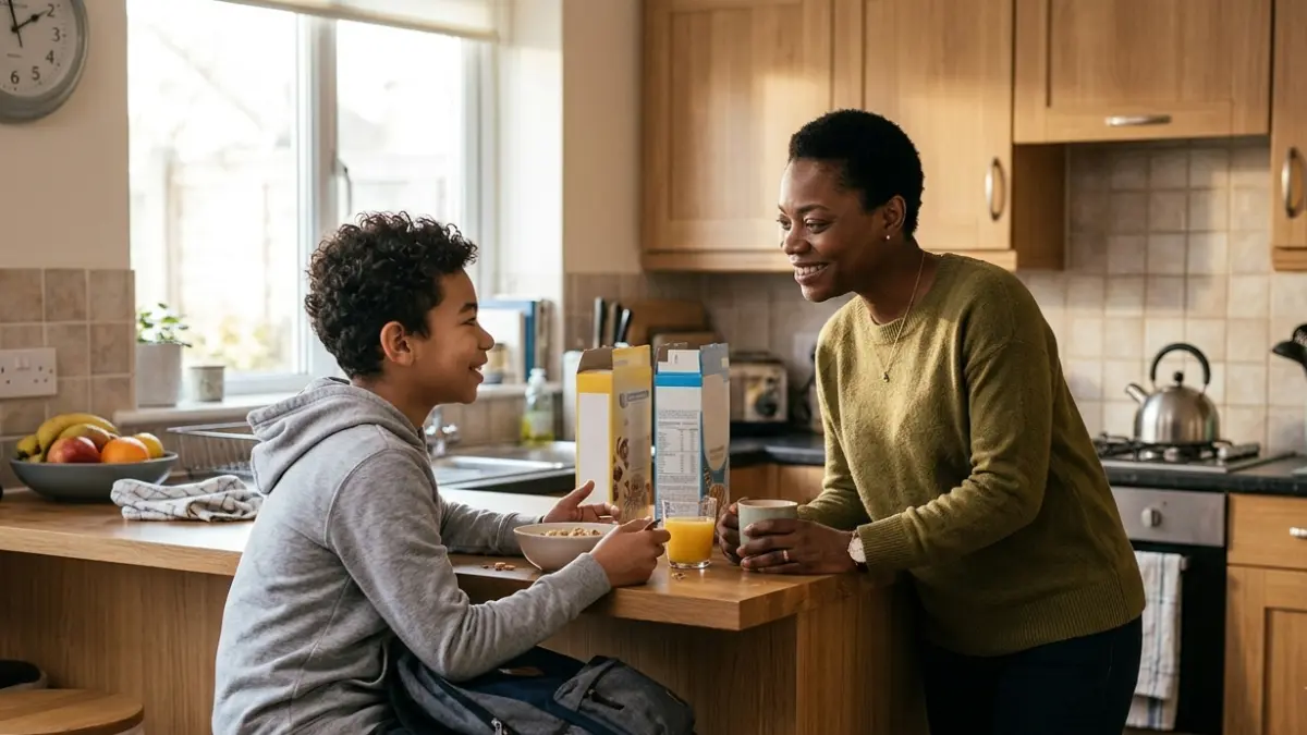 A1C in Children and puberty as an adolescent talks with a parent during a normal family moment
