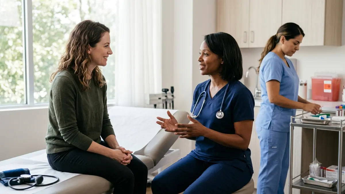 A1C Screening Age discussion between a primary care physician and an adult patient during a routine preventive health consultation