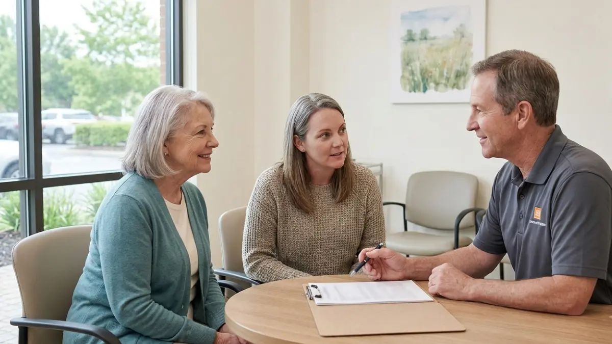 Older adult discussing Medicare laboratory coverage for A1C Test Cost with a healthcare professional