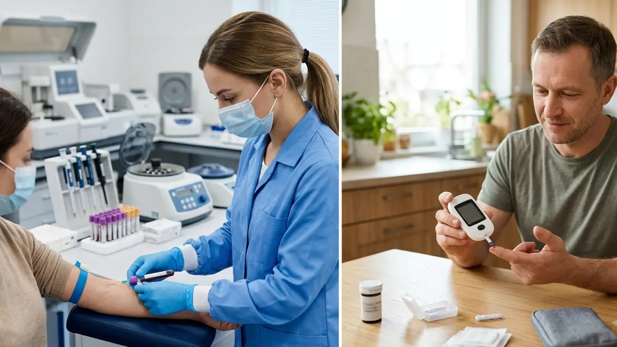 Comparison of professional laboratory blood collection and home sampling for an A1C test.