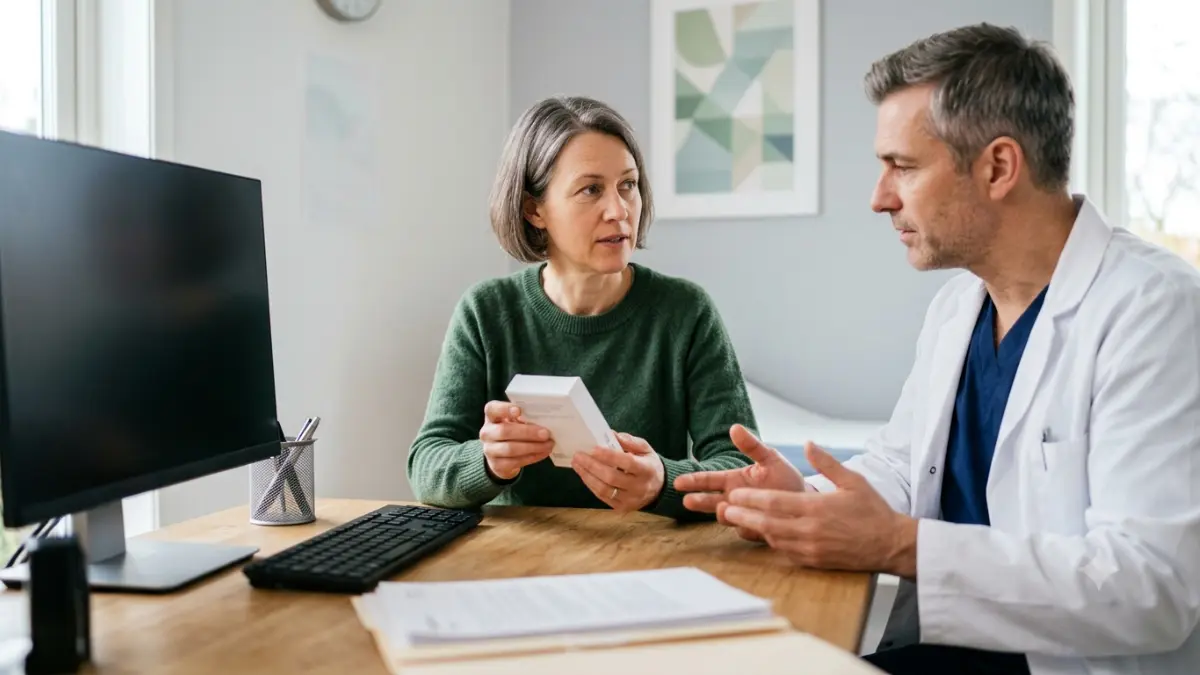 At-Home Cholesterol Test results being discussed with a primary care physician during a routine medical consultation