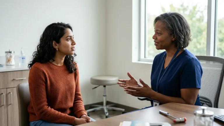 Diabetes Screening Under 35 consultation between a young adult and healthcare professional about diabetes screening