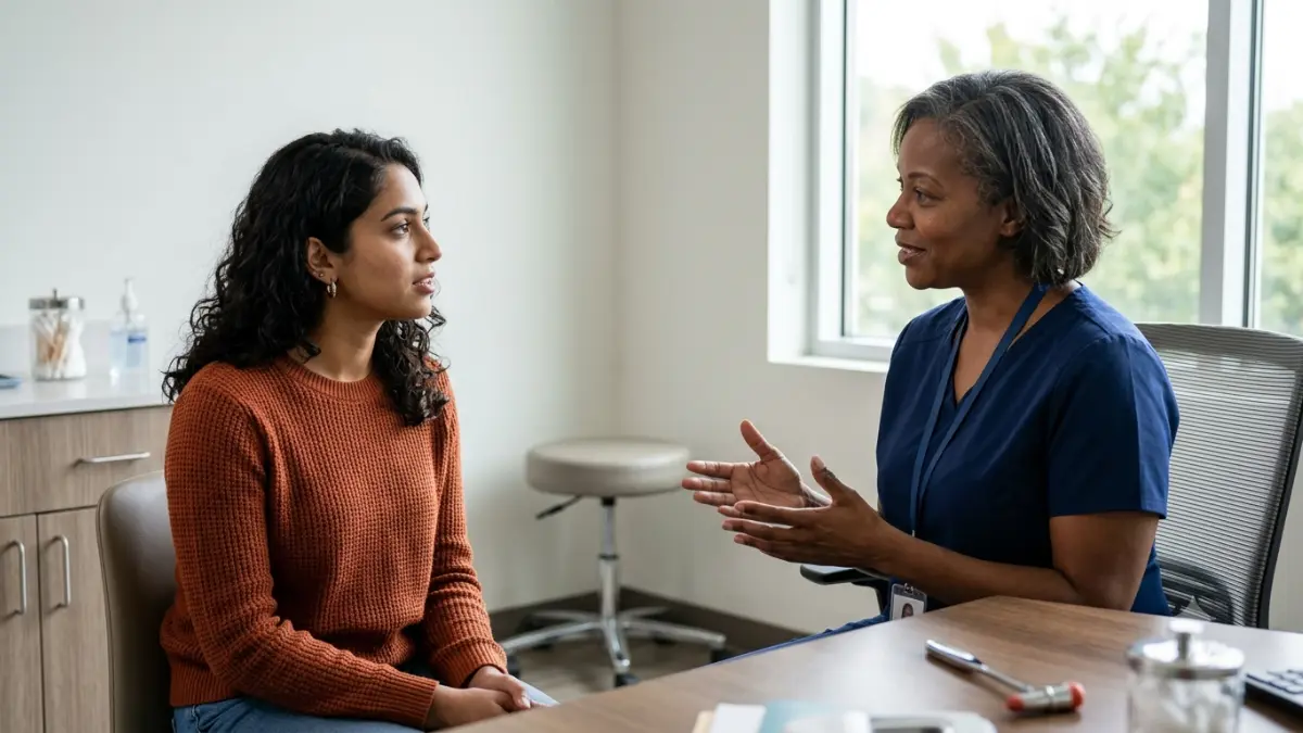 Diabetes Screening Under 35 consultation between a young adult and healthcare professional about diabetes screening