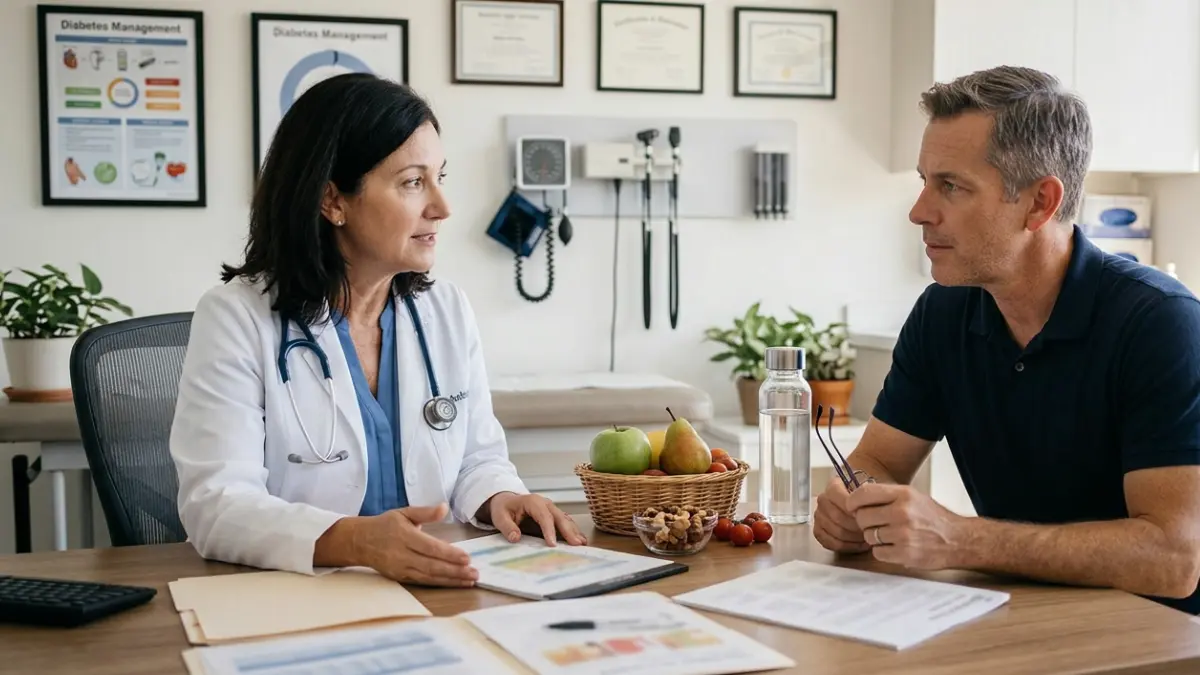 Patient attending diabetes self-management education after an A1C 6.5 diagnosis with a healthcare educator