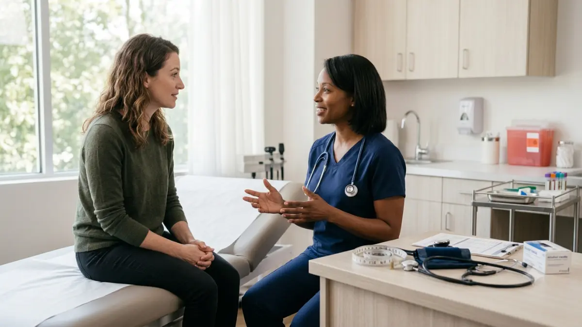 Doctor explaining A1C Screening Age recommendations for a younger adult with diabetes risk factors