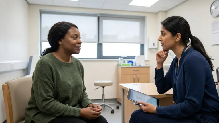 False High A1C patient discussing an unexpected blood sugar result with a clinician