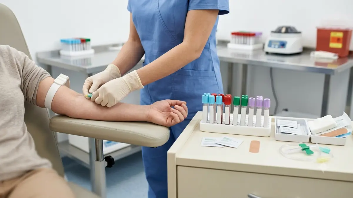 Blood collection station for multiple laboratory tests including whether you need to Fast for an A1C Test