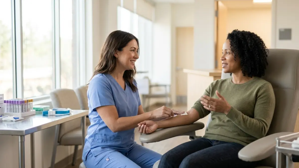 Patient informing the phlebotomist about eating before deciding whether to Fast for an A1C Test