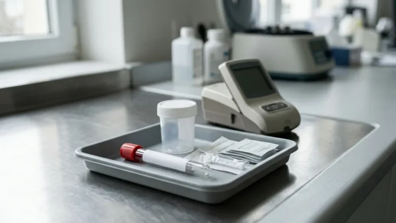 Fasting Glucose testing equipment arranged in a modern clinical laboratory for a fasting blood glucose test