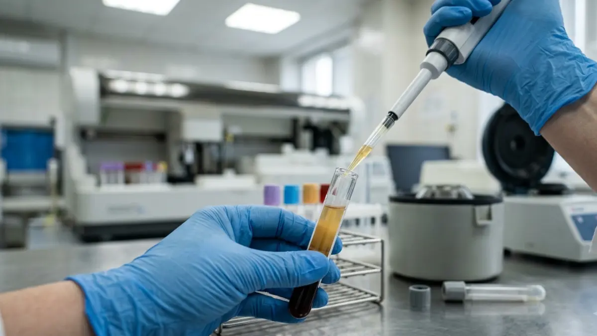 Serum blood sample being prepared in a laboratory for a fructosamine test