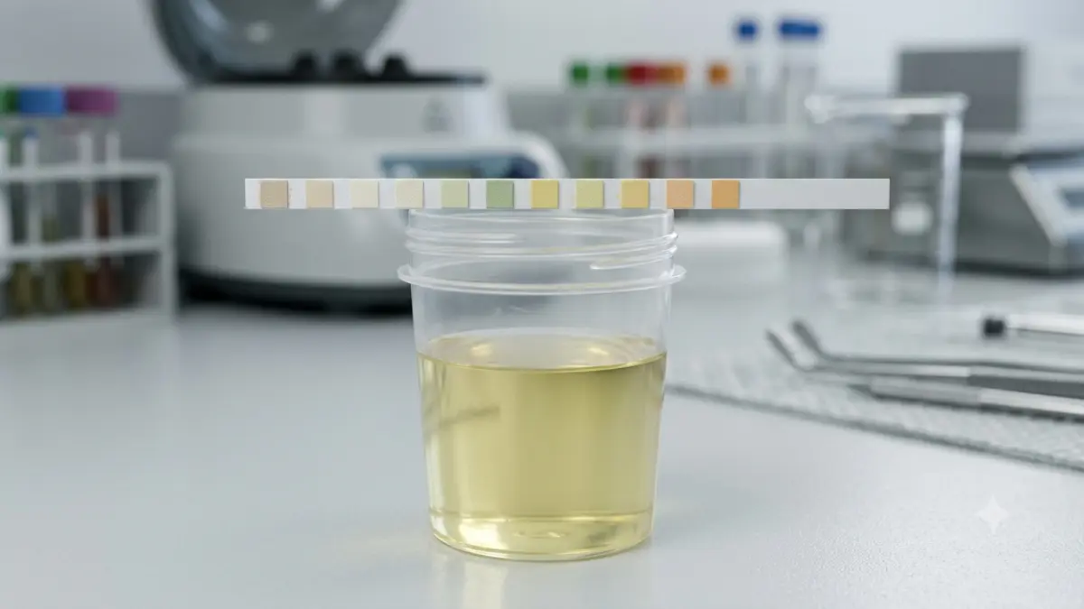 Glucose in urine dipstick testing with a urine specimen
