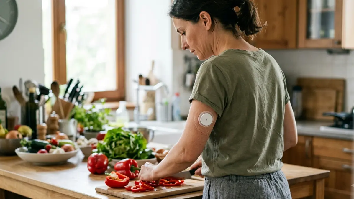 Glucose Levels: person wearing a continuous glucose monitoring sensor
