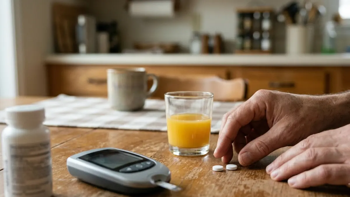 Glucose Levels: fast-acting carbohydrate and glucose meter during low blood sugar treatment
