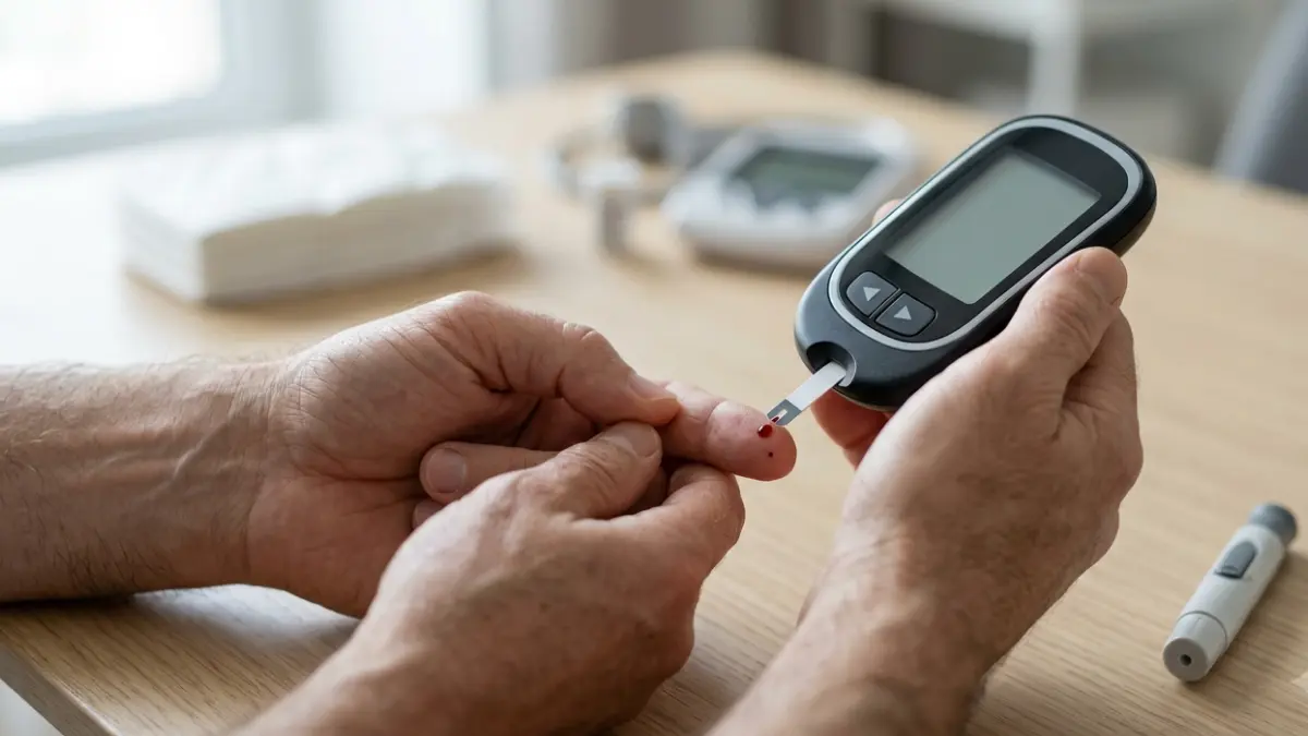 Glucose Meter accuracy testing with a fingertip blood sample and test strip