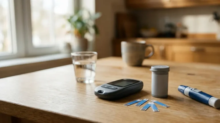 Normal Blood Sugar in children shown with a realistic glucose testing setup