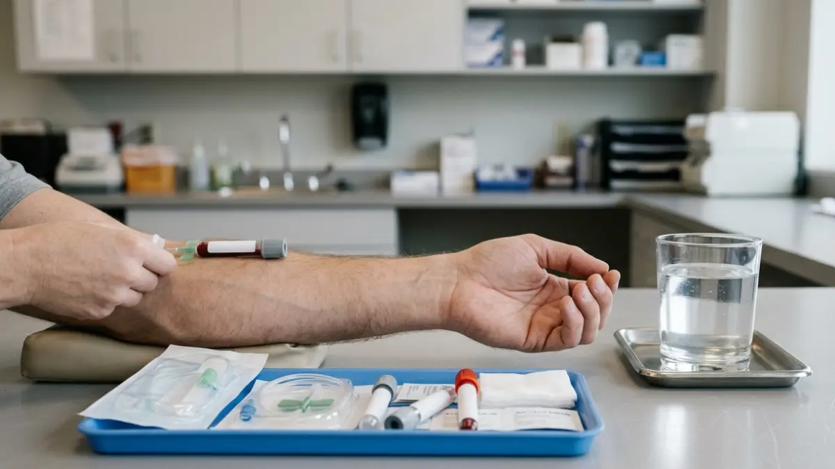 oral glucose tolerance test blood draw and glucose drink during laboratory testing