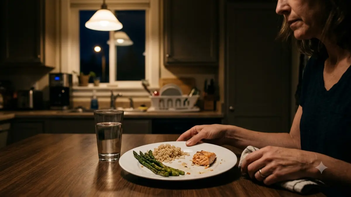 glucose test preparation with an adult finishing an evening meal before an overnight fast