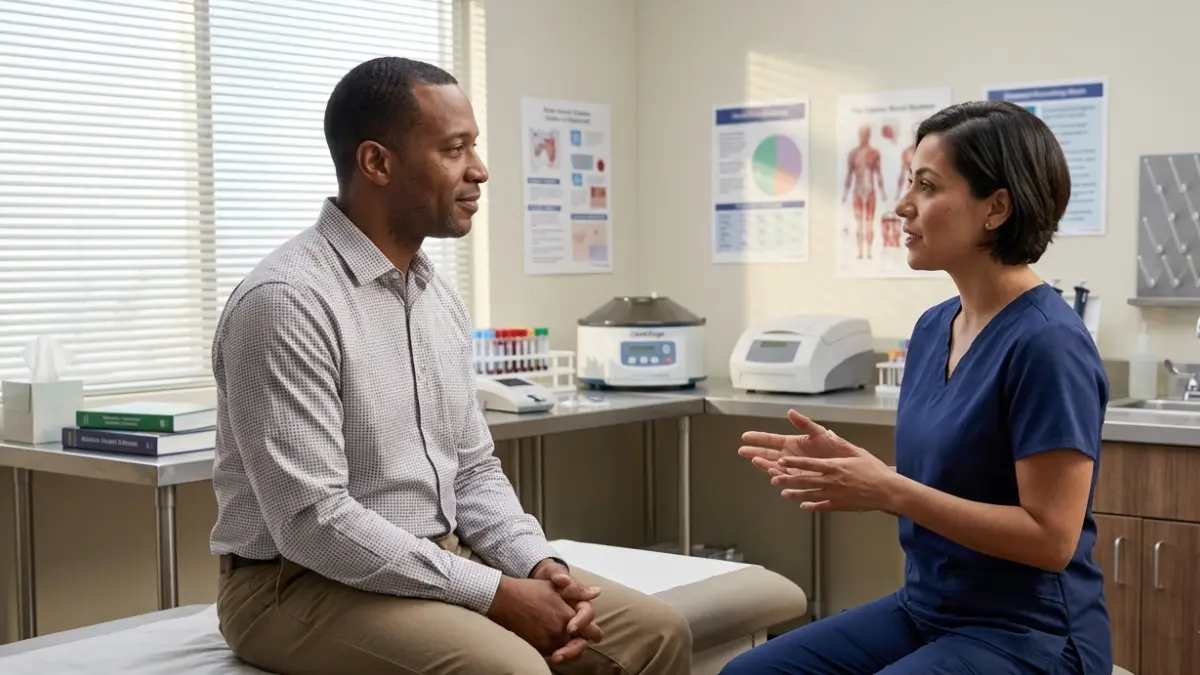 Point-of-Care A1C diabetes monitoring discussion between a patient and clinician