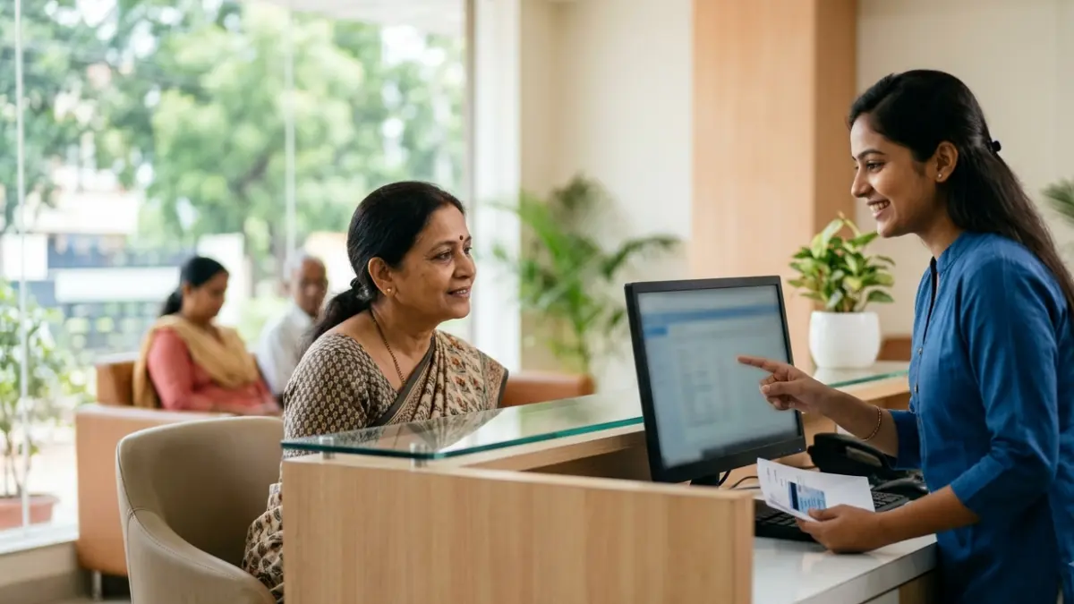 Patient discussing A1C Screening Age and preventive screening coverage with a healthcare clinic representative
