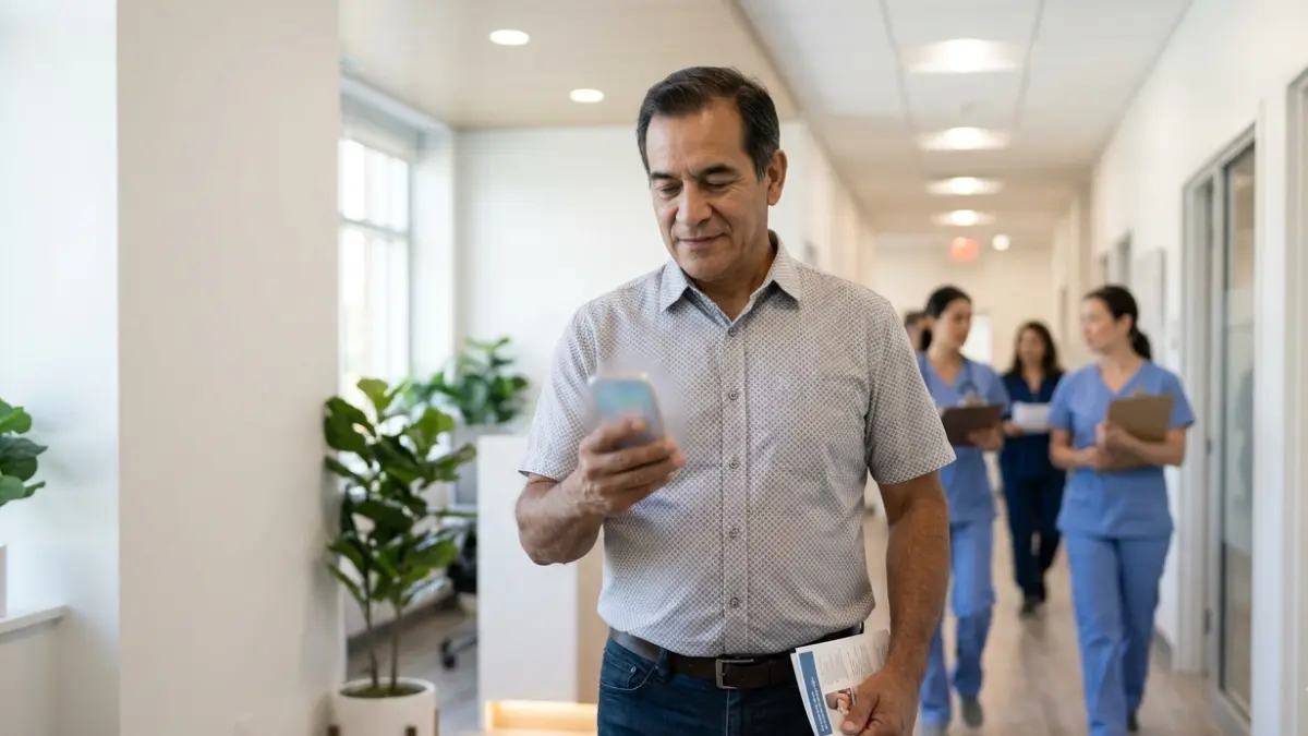 Adult patient scheduling the next A1C test after a routine healthcare appointment