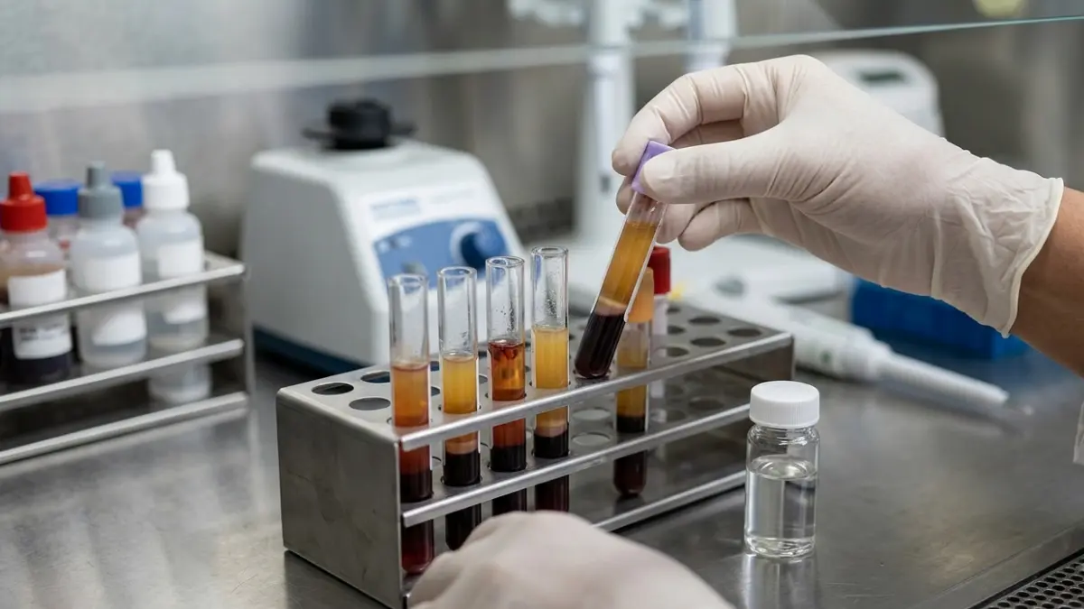 Types of Glucose Tests represented by realistic blood specimens being handled in a clinical laboratory