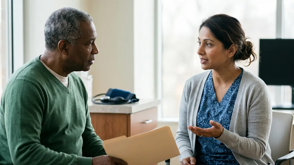 AST ALT Ratio interpretation discussed by a clinician with an adult patient during a liver test follow-up visit