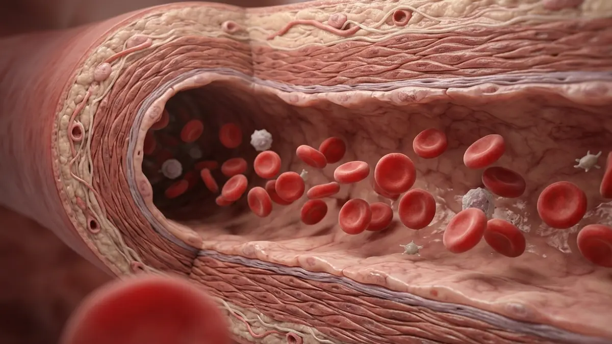 Long term effects of high blood sugar shown through a realistic microscopic view of blood vessels and red blood cells