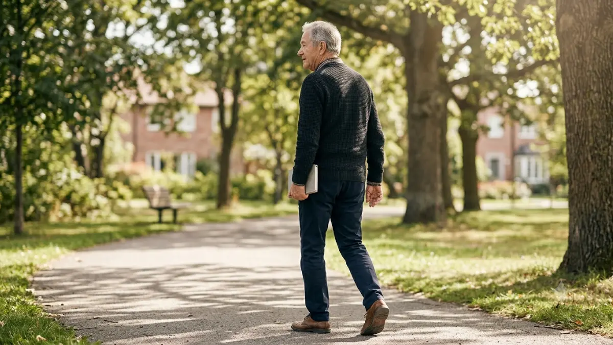 TSH Normal Range and healthy aging represented by an older adult taking a morning walk