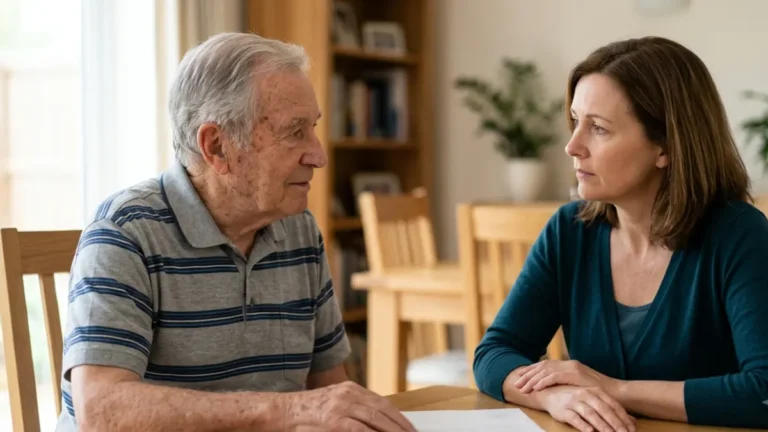 Thyroid Test Results discussed by an older parent and adult child during a health conversation
