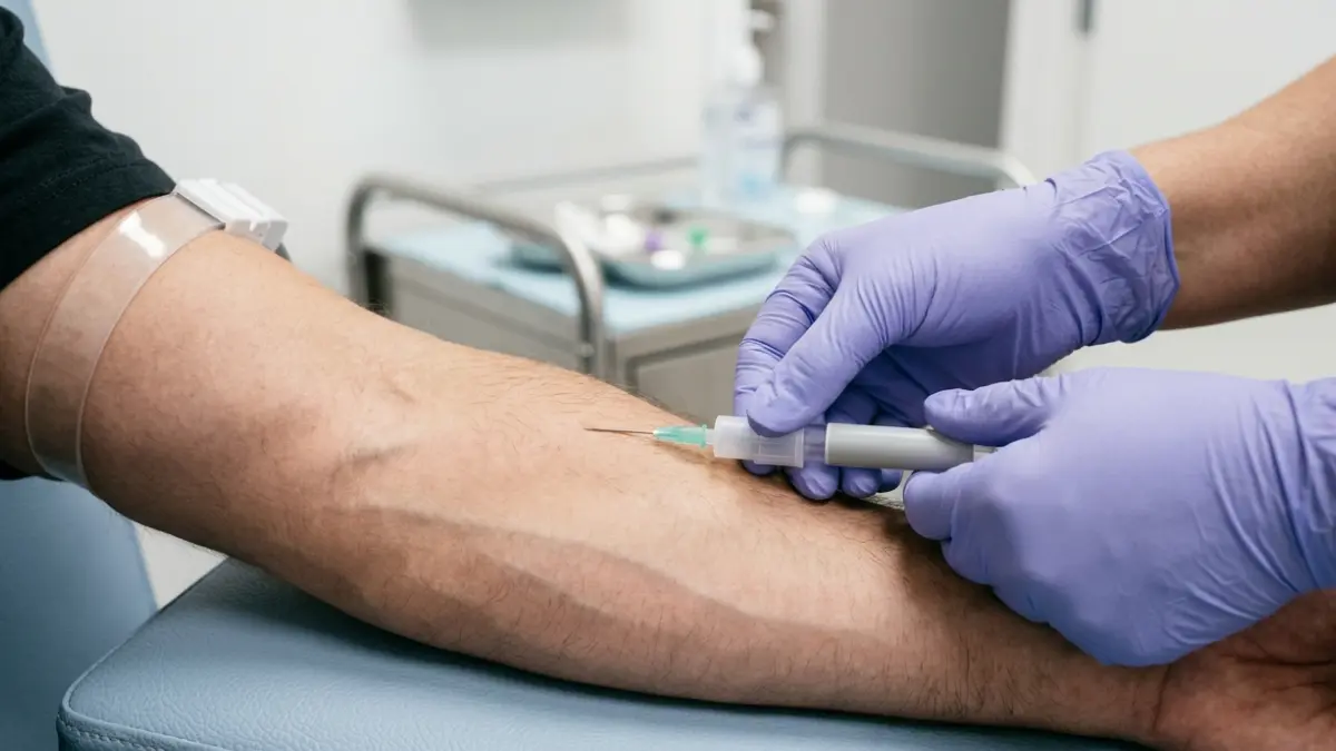 Prediabetes Statistics showing a routine blood sample collection for glucose testing