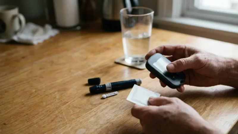 Prediabetes Statistics showing an adult preparing a home blood glucose testing setup