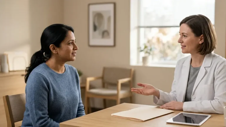 Thyroid Panel discussion between an adult patient and clinician during a medical consultation