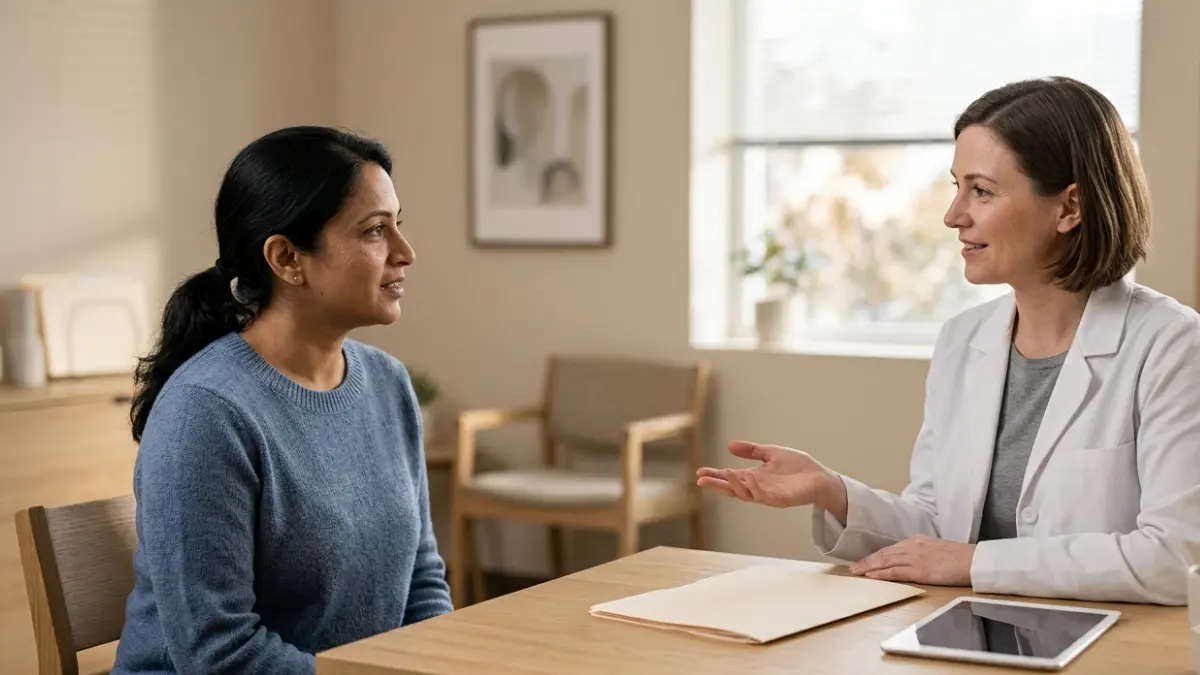 Thyroid Panel discussion between an adult patient and clinician during a medical consultation